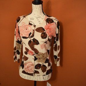 Talbots Fall Floral Cashmere 3/4 sleeve Cardigan